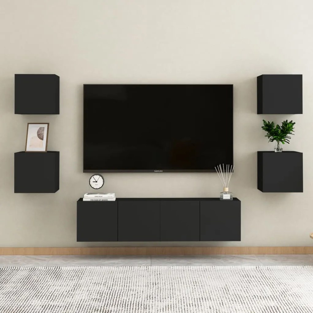 vidaXL 6 pcs conjunto de móveis de TV derivados de madeira preto