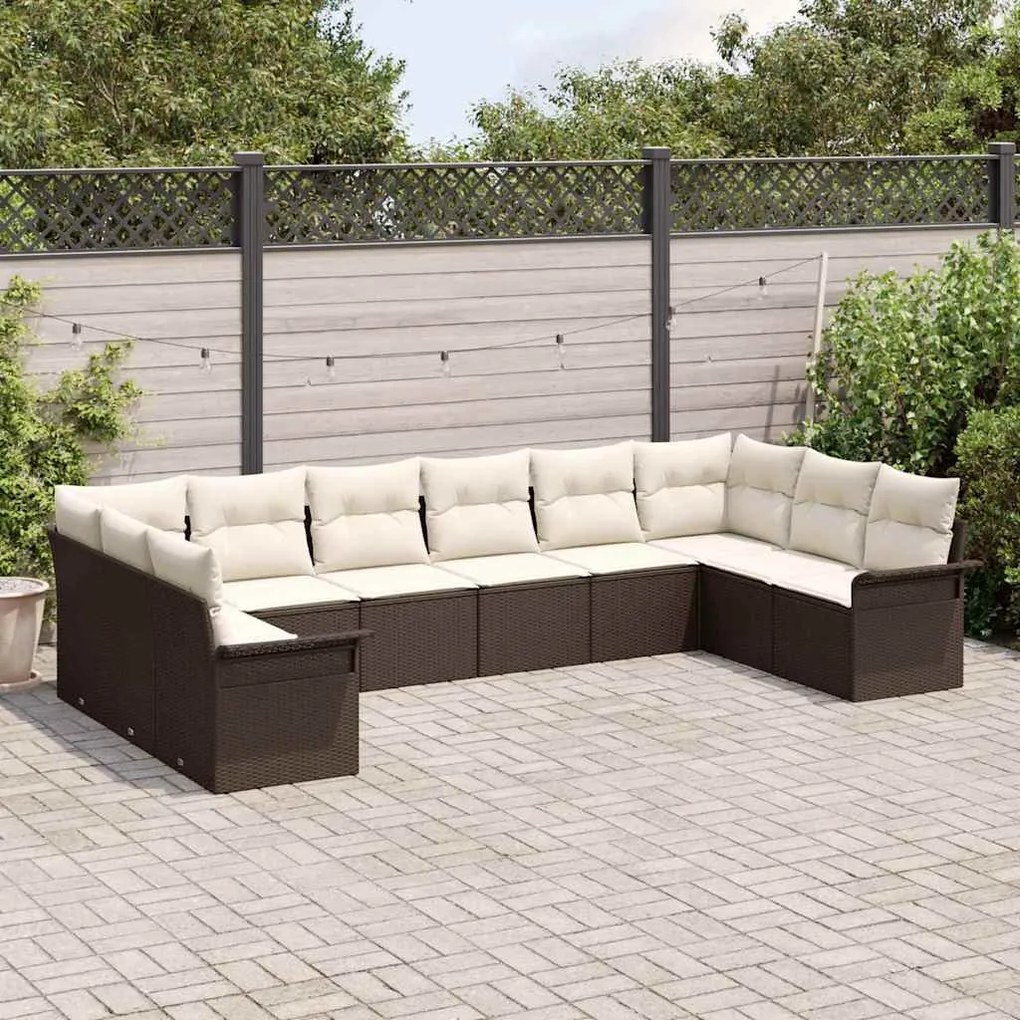 Sofá de Jardim com 10 Peças e Almofadas Marrom em Rattan Sintético
