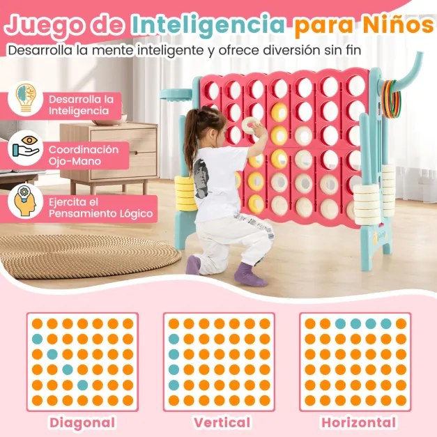 Jogo Conecta 4 Gigante para Crianças e Adultos Jogo ao Ar Livre com Cesto Jogo de Arremesso de Argolas 42 Peças Vermelho