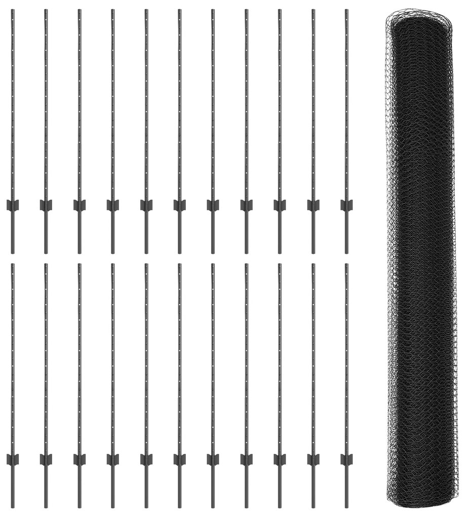 Postes de Cerca vidaXL 22 pcs U-Channel Cinza 120 cm Aço