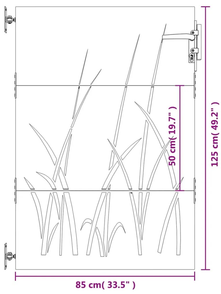 Portão de jardim 85x125 cm aço corten design erva