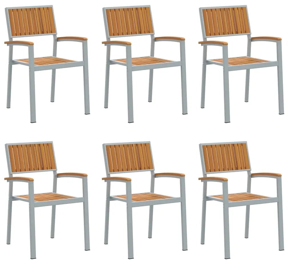 Conjunto de Cadeiras de Jardim Empilháveis 6 pcs Cinza Aço e Madeira d