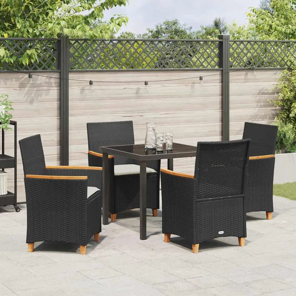 Conjunto de Jantar de Jardim com 5 Peças e Almofadas Pretas em Rattan
