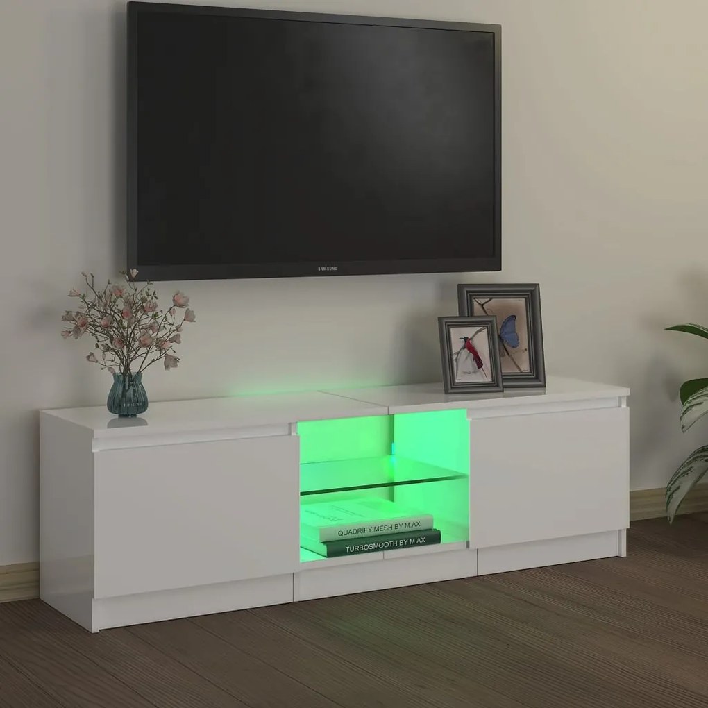 Móvel de TV com luzes LED 120x30x35,5 cm branco brilhante