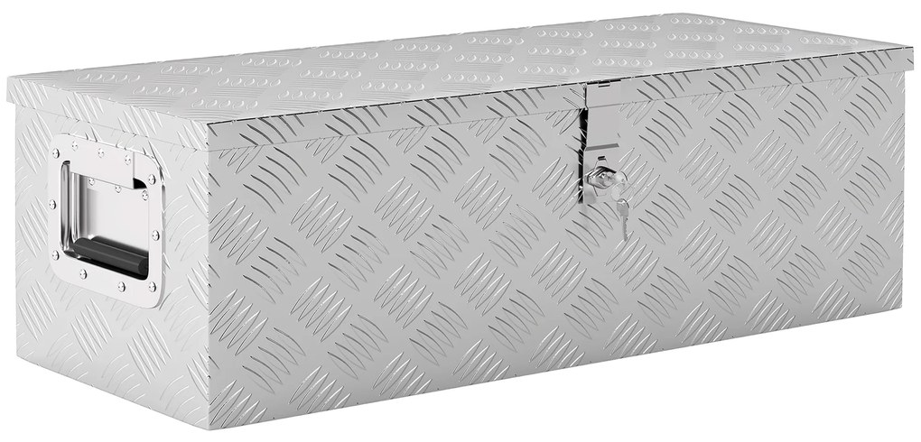 HOMCOM Caixa de Ferramentas em Alumínio com Tampa Abatível Pegas Laterais e Fecho com Chave Maleta de Ferramentas Portátil 76x33x25 cm Prata