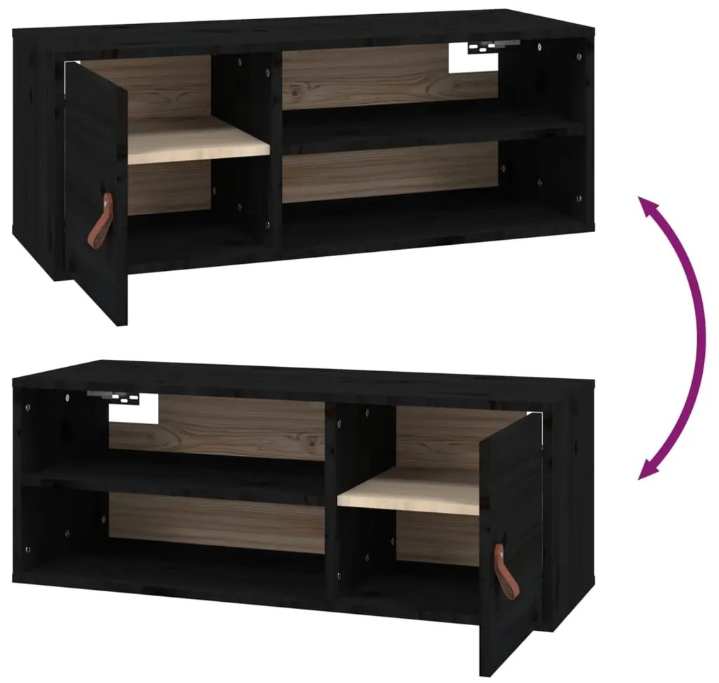 Armários de parede 2 pcs 80x30x30 cm pinho maciço preto