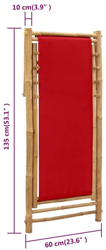 Espreguiçadeira de bambu e lona vermelho