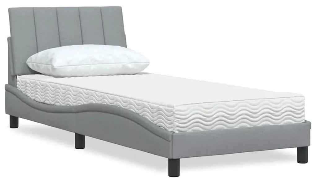 Cama com colchão 90x200 cm tecido cinzento-claro