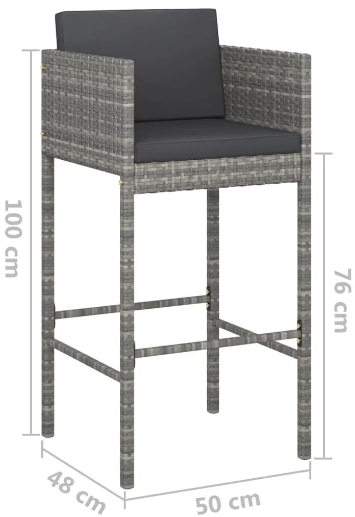 7 pcs conjunto de bar p/ jardim c/ almofadões vime PE cinzento