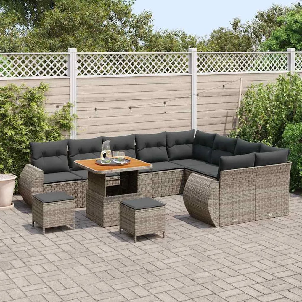 Conjunto de Sofá para Jardim de 12 Peças com Almofadas Cinza em Rattan