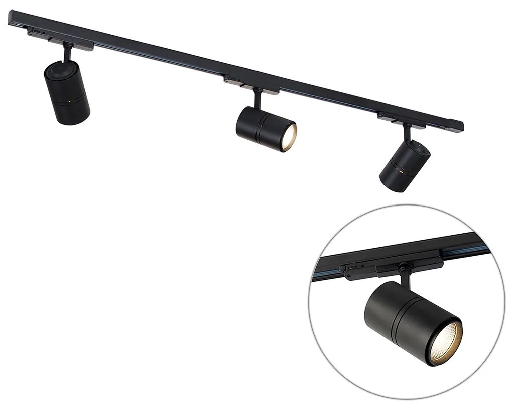 Sistema de trilho preto incl. LED regulável 3 luzes 3 fases esquerda - Régua Moderno