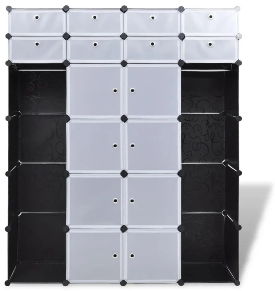 Armário plástico modular 18 gavetas 37x146x180,5cm preto branco