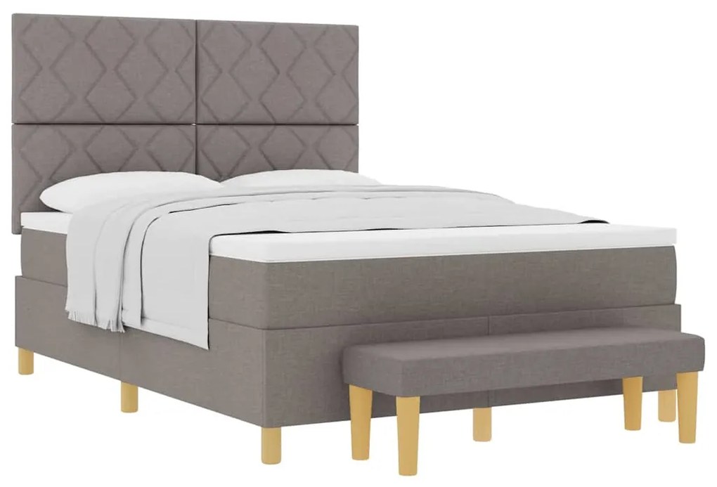Cama Box Spring com Colchão &amp; Banco Taupe 140x190 cm Tecido