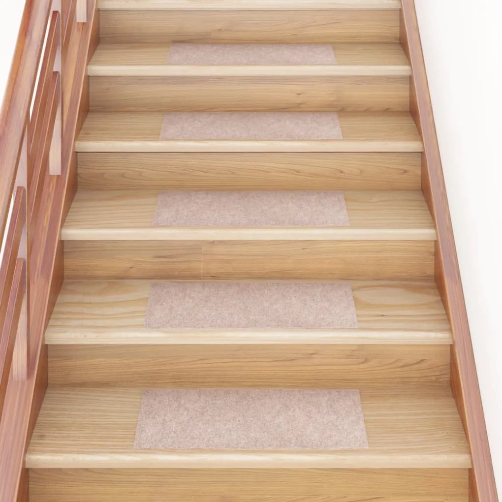 vidaXL Tapetes de escada adesivos retang. 15pcs 60x25cm castanho-claro