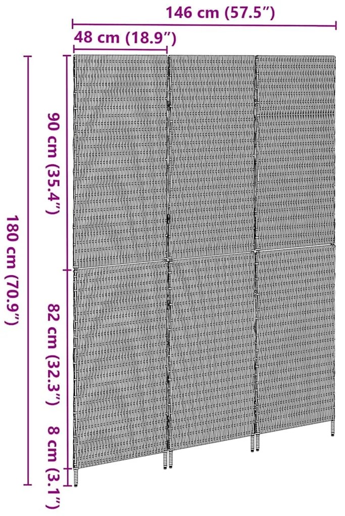 Divisória de Ambiente VidaXL 3 Painéis Dobrável Castanho 146x180 cm Po
