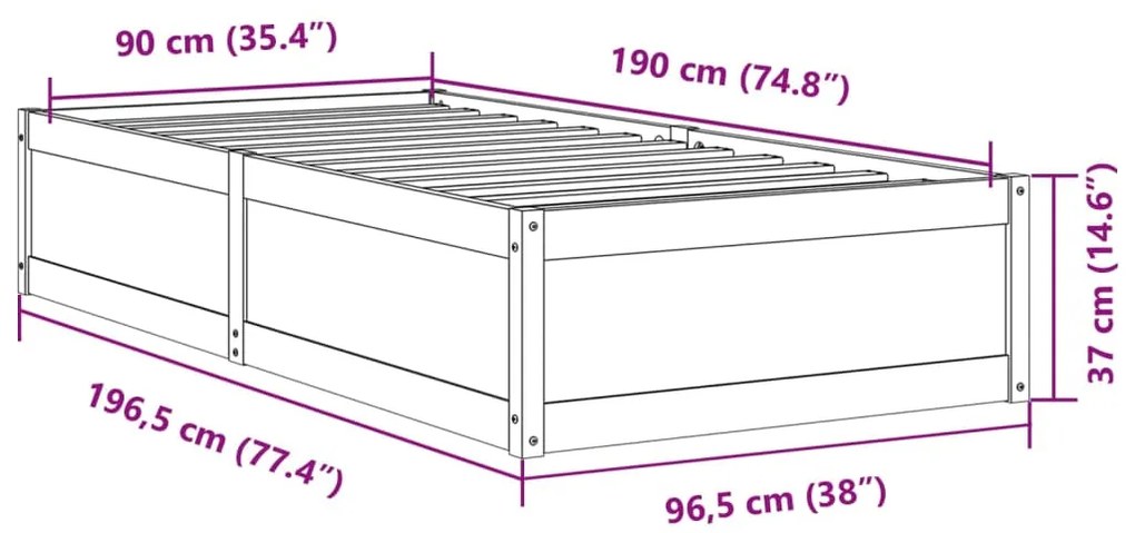 Cama sem colchão 90x190 cm madeira de pinho maciça castanho-mel