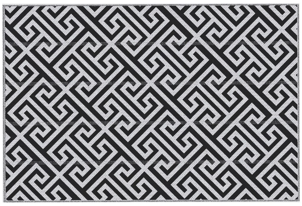 Outsunny Tapete de Exterior 182x274 cm Tapete Reversível com Desenho Geométrico Impermeável para Varanda Campismo Praia Branco e Preto | Aosom Portugal