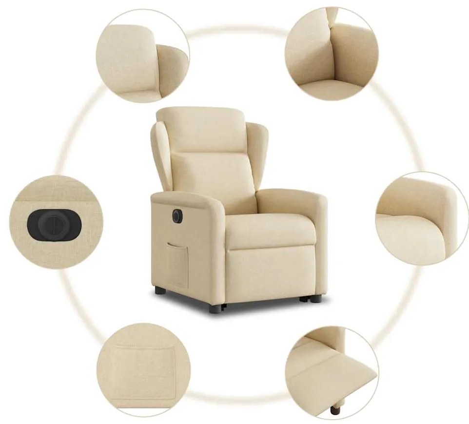 Poltrona reclinável elevatória elétrica tecido cor creme