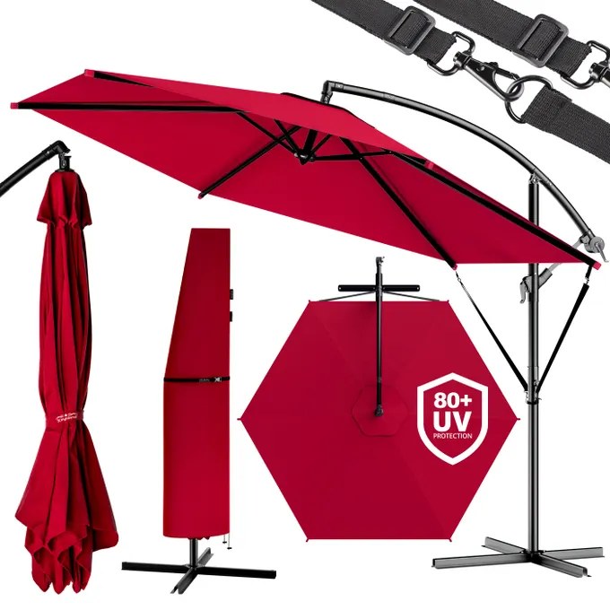 Guarda-sol cantilever em alumínio Ø300cm Proteção UV 80+vermelho