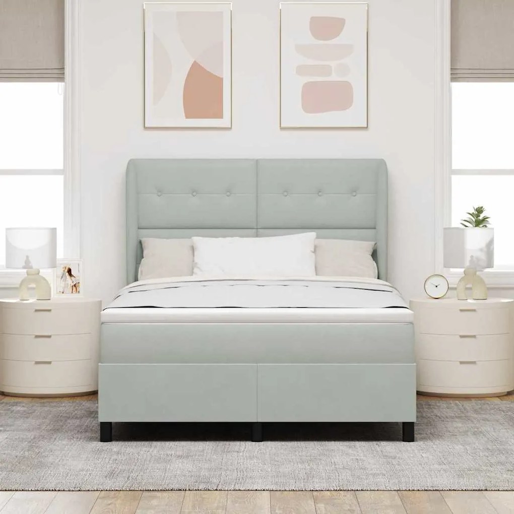 vidaXL Cama Box com Colchão Cinza Claro 160 x 200 cm em Veludo