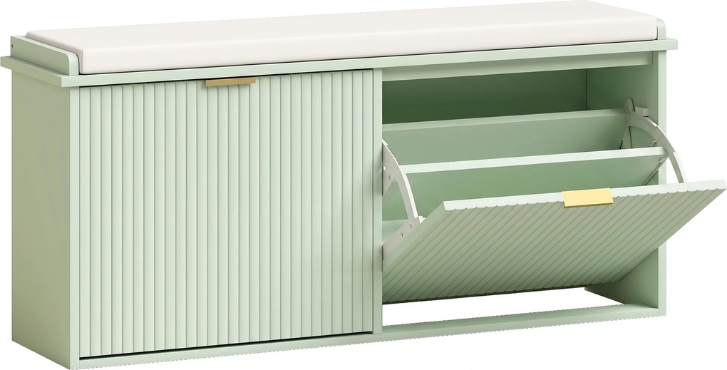 HOMCOM Banco para sapatos com almofada de assento acolchoada e gaveta basculante para corredor, quarto, 104 x 26 x 47,5 cm, verde | Aosom Portugal