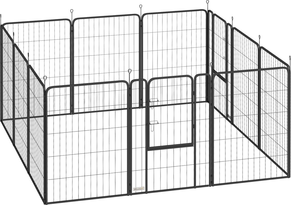 PawHut Parque para Cães de 12 Painéis 68x100 cm Parque Dobrável para Cães Médios com Portas Fecho e Estacas Preto | Aosom Portugal