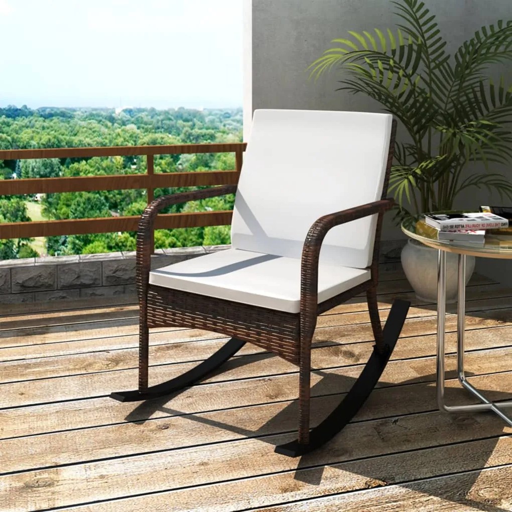 42492 vidaXL Cadeira de baloiço para jardim vime PE castanho
