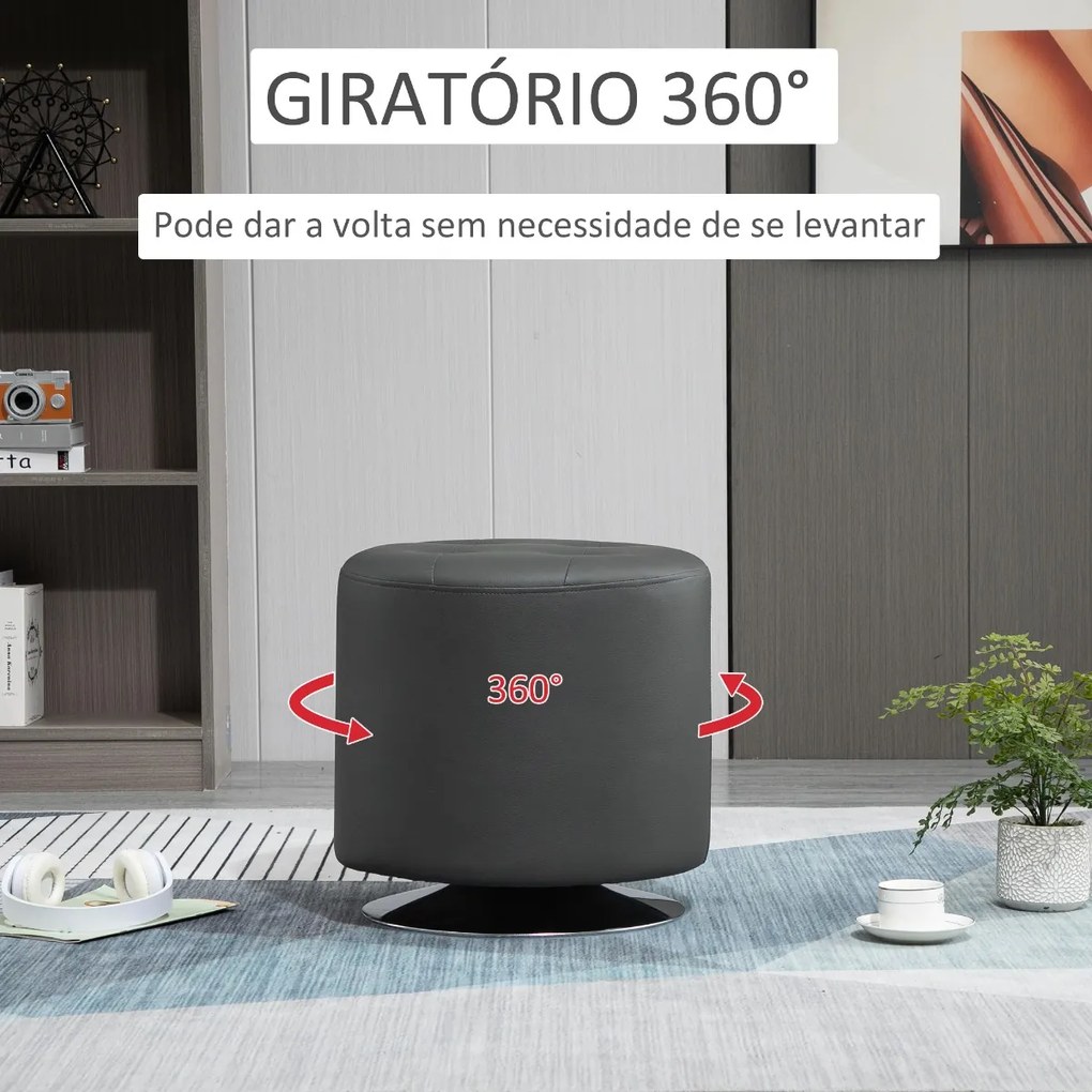 Apoio para os pés Otomano Giratório Banco Puff Redondo Estofado em Couro Sintético de Estilo Moderno para Dormitório Entrada Sala de Estar Ø45,5x44,5c