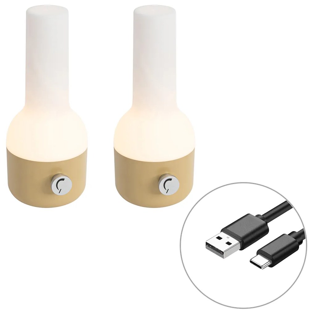 Conjunto de 2 Candeeiros de Mesa de Exterior Dourado com Branco Incluindo LED Recarregável - Haard