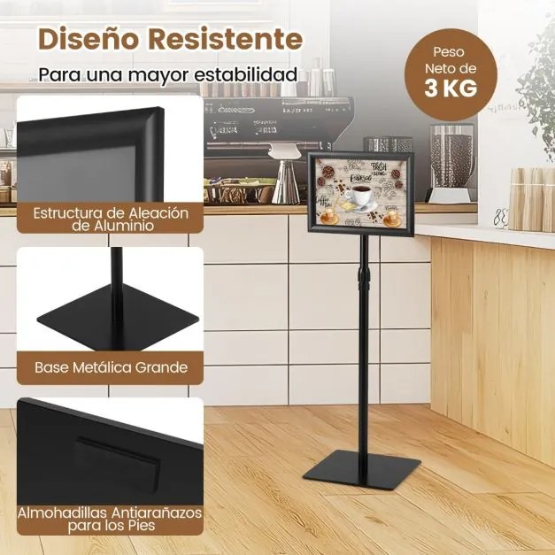 Conjunto 2 Suportes para cartazes de alta resistência de pé para interiores e exteriores com base e rotação Preto