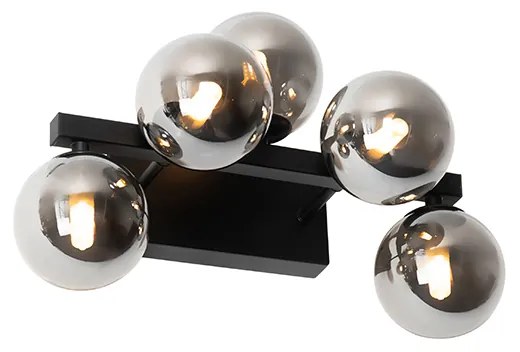 Aplique moderno preto com vidro fumê 5 luzes - Bianca Art Deco