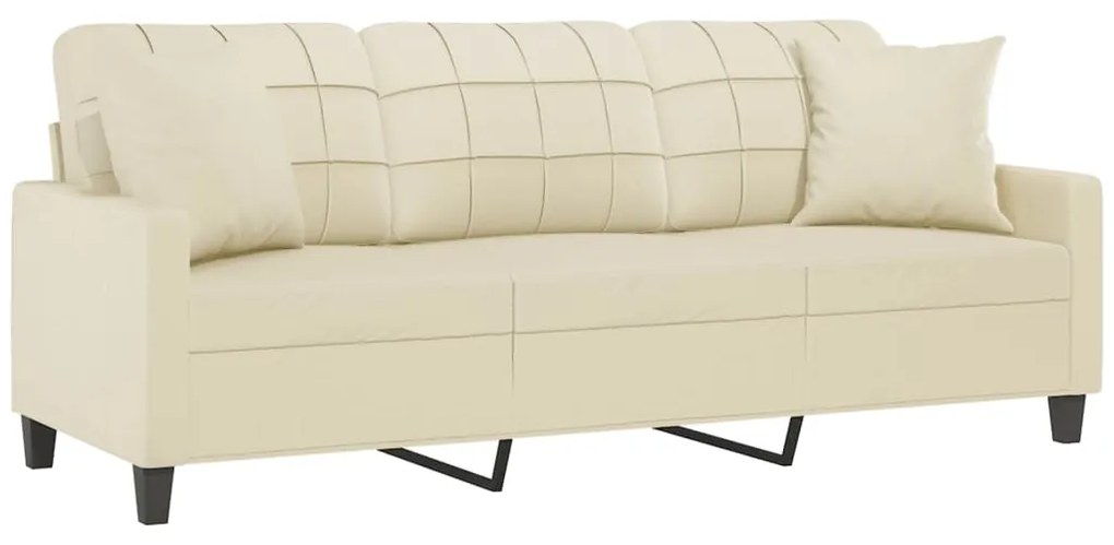 Sofá 3 lug. c/ almofadas decorativas 180 cm couro artif. creme