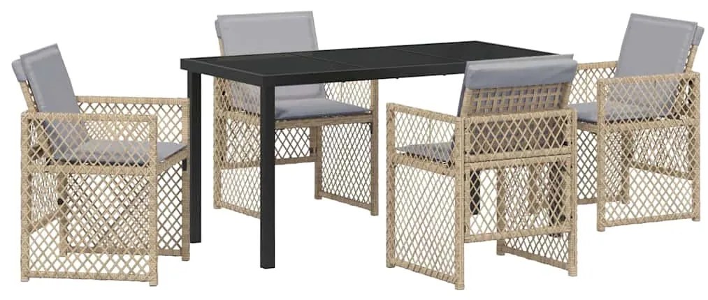 Conjunto de Jantar de Jardim VidaXL 5 Peças com Almofadas Bege Poli Ra