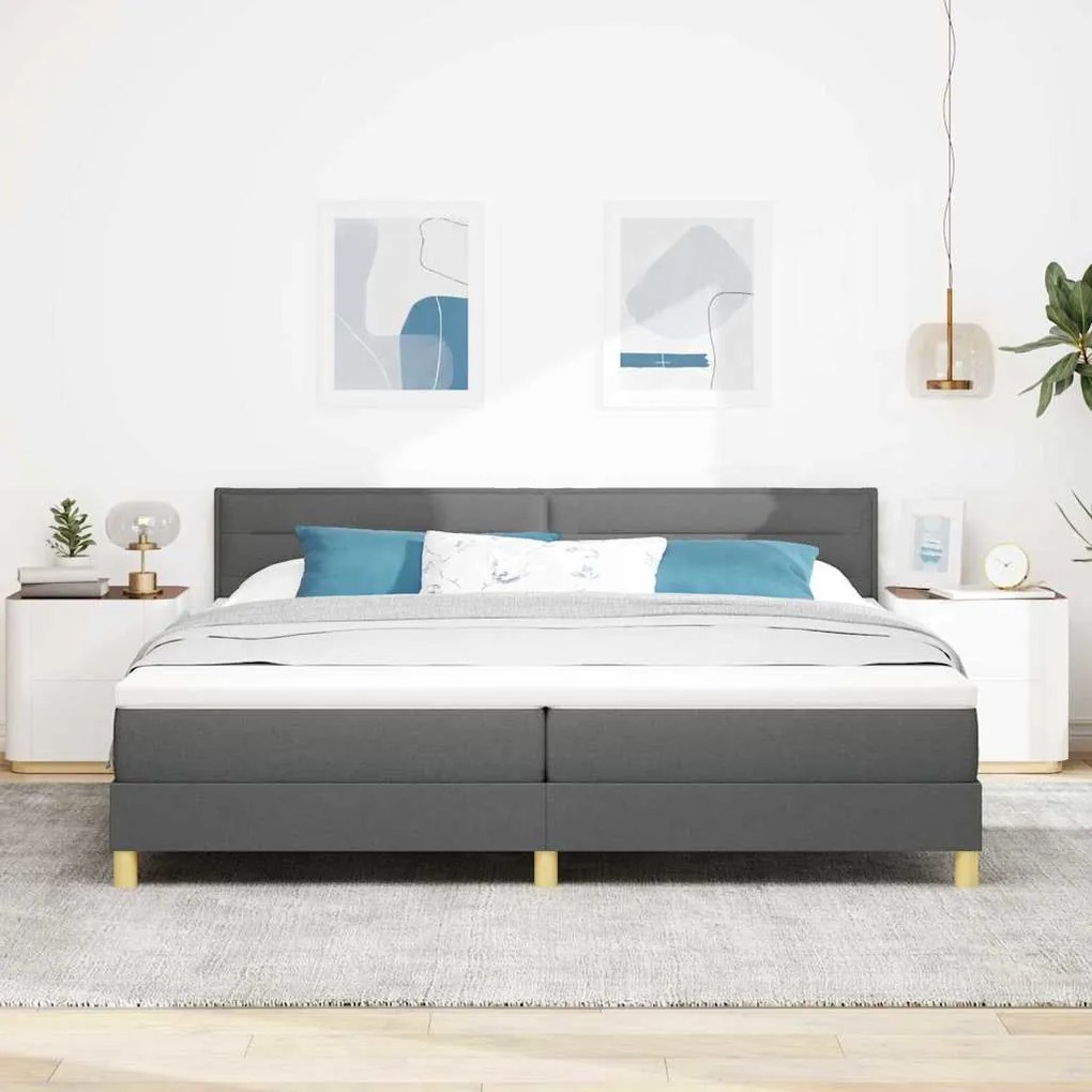 Cama Box Spring com Colchão Cinza Escuro 200x200 cm Tecido