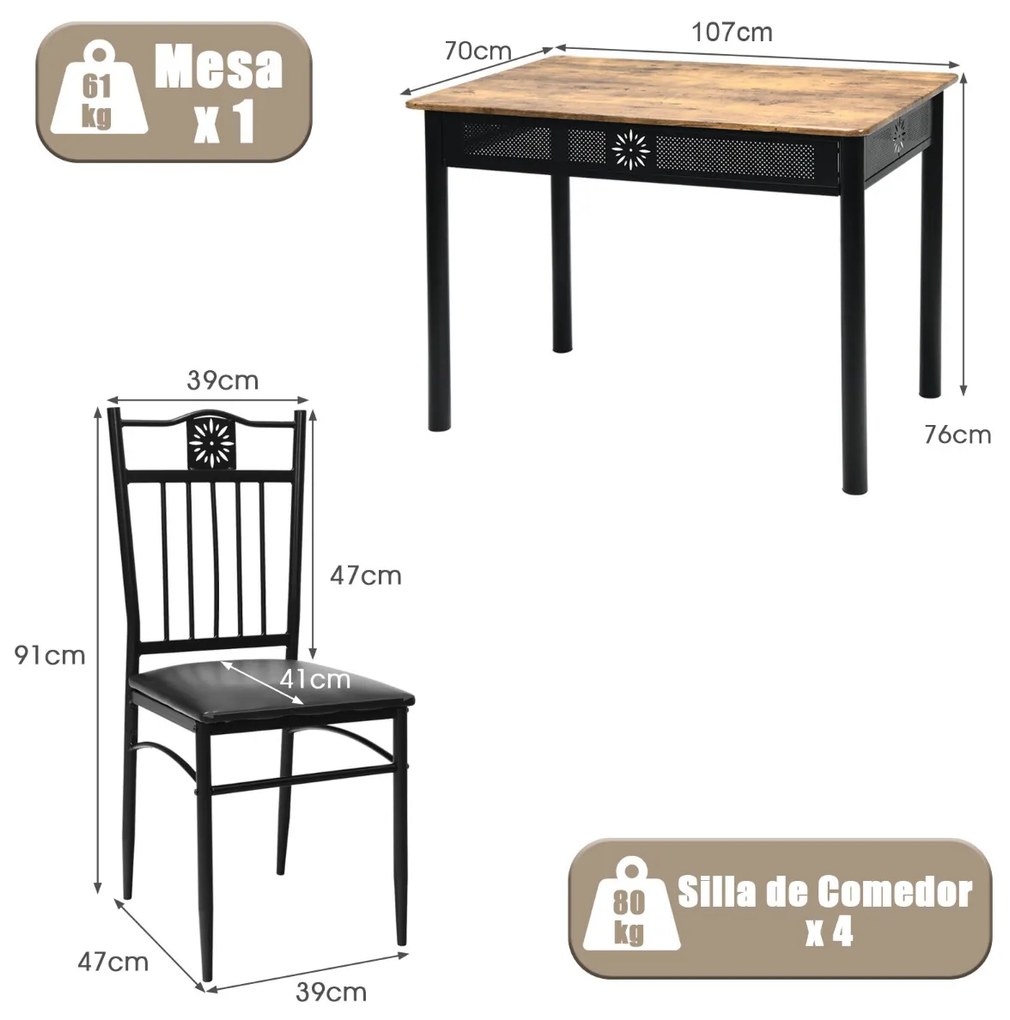 Conjunto de mesa de jantar moderna com 4 cadeiras estofadas para casa e restaurante Preto