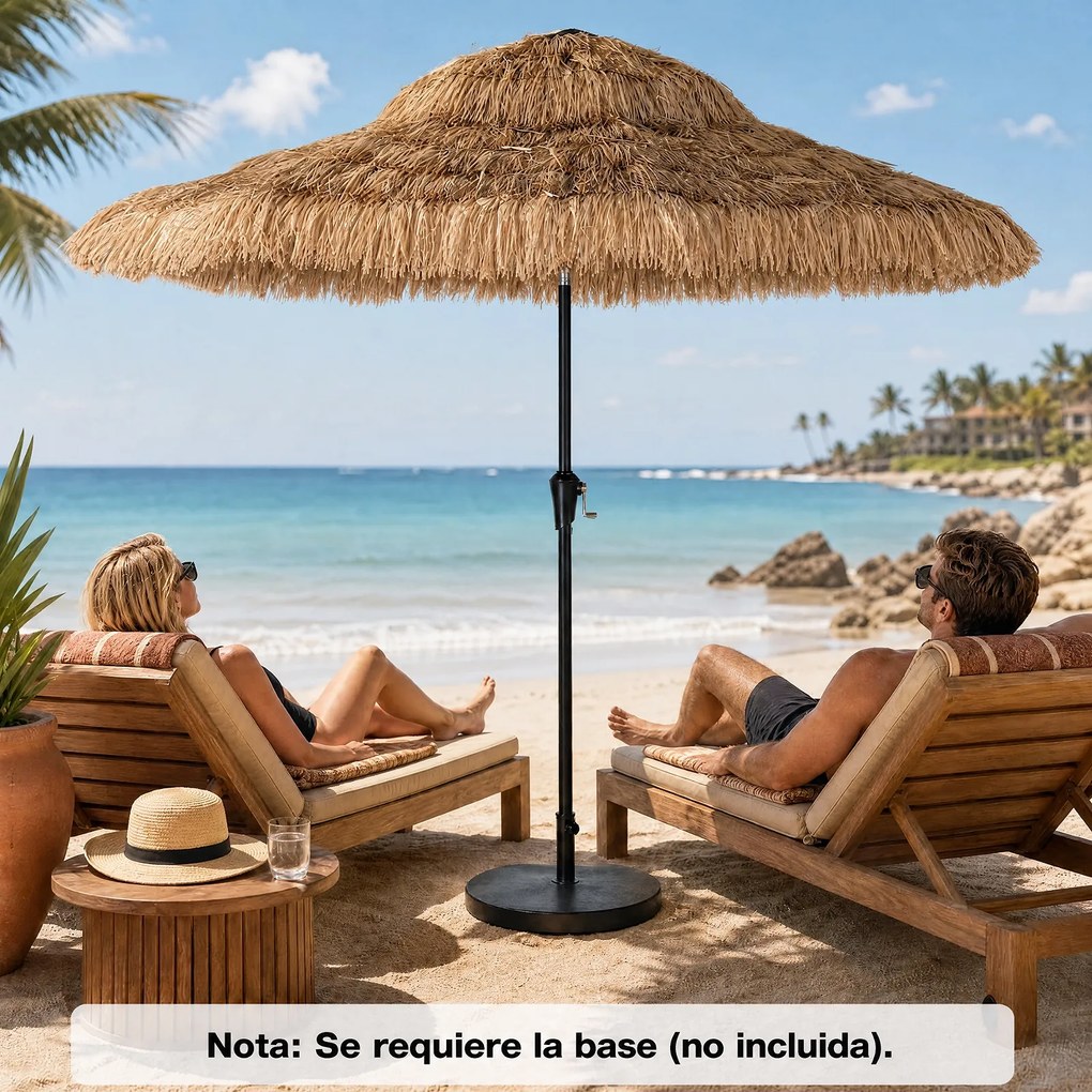 Guarda-sol de Palha Tiki , 250 x 250 x 215 cm, Inclinável a 30 Graus, Castanho
