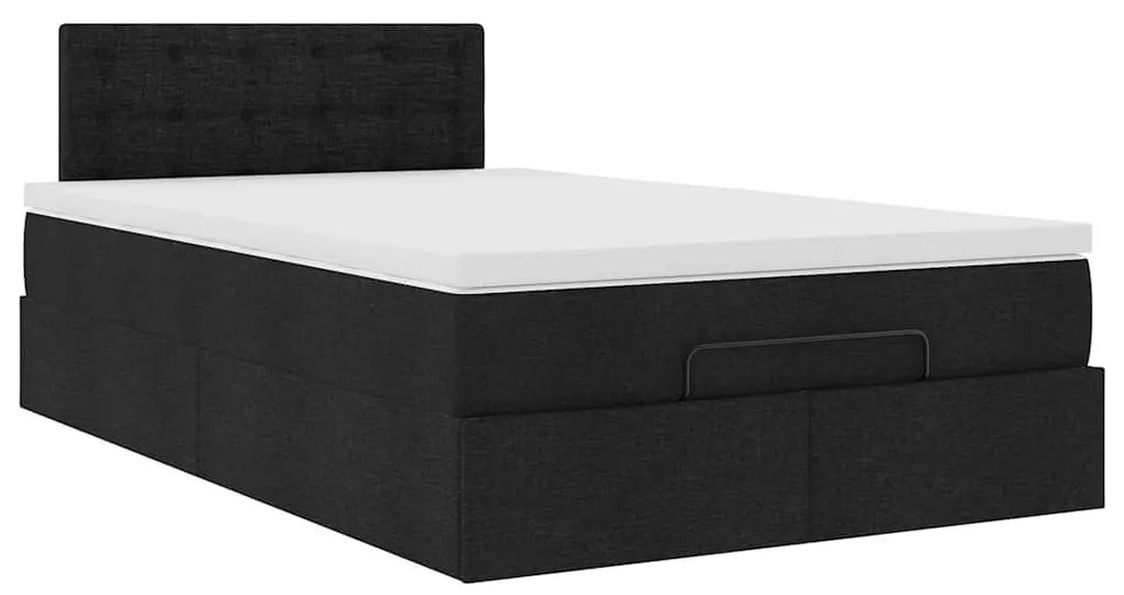 Cama otomana com colchão & LEDs 120x190 cm tecido preto