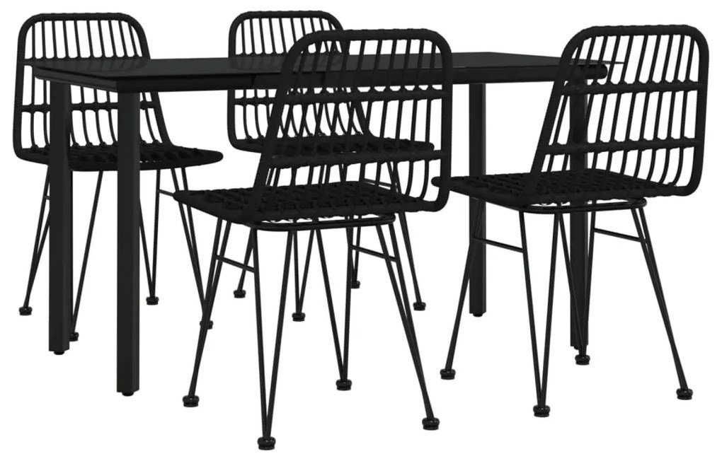 5 pcs conjunto de jantar p/ jardim vime PE preto