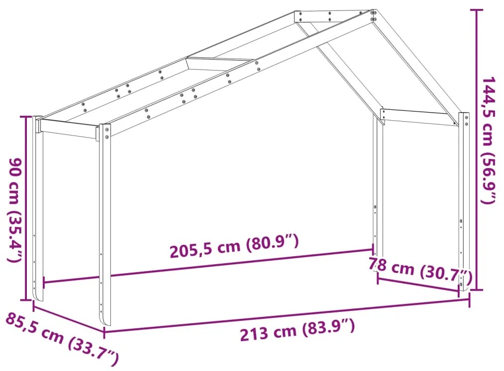 Telhado cama infantil 213x85,5x144,5 cm pinho castanho-mel