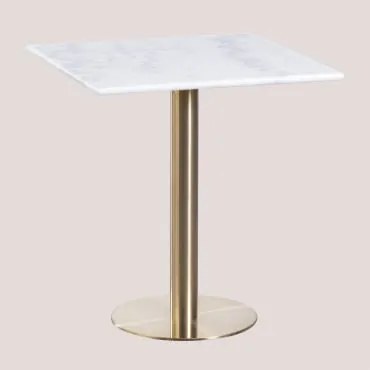 Square Cosmopolitan Marble Bar Table Mármore Branco Guangxi & ↔︎ 60 Cm & Ouro Champagne - Sklum