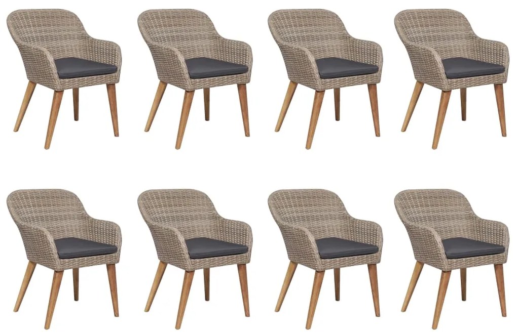 9 pcs conjunto de jantar para jardim vime PE castanho