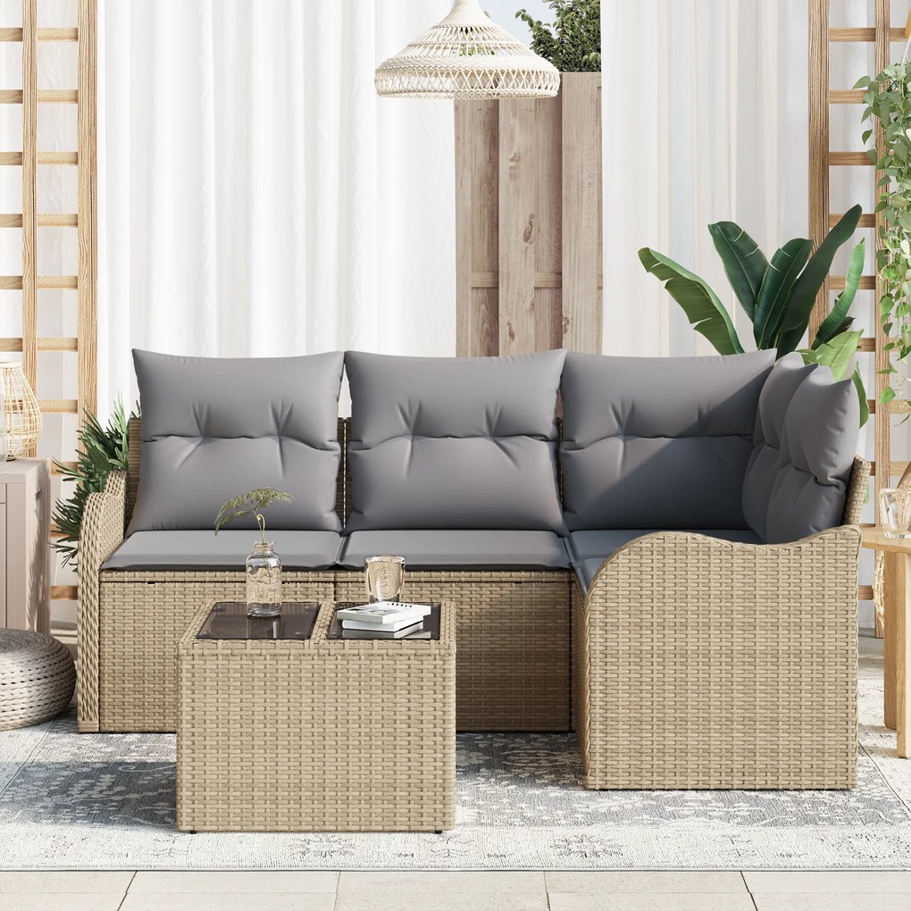 Conjunto de Sofá de Jardim de 5 Peças com Almofadas em Rattan Poliéste