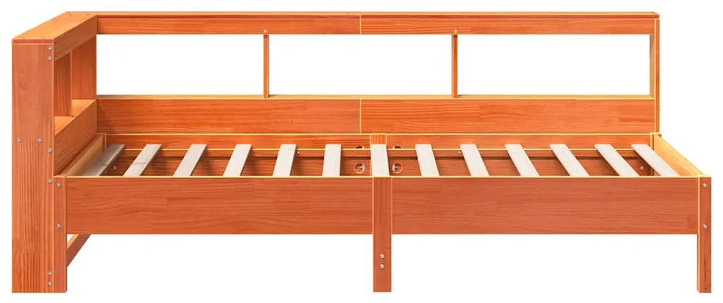 Cama com estante sem colchão 75x190cm pinho maciço castanho-mel