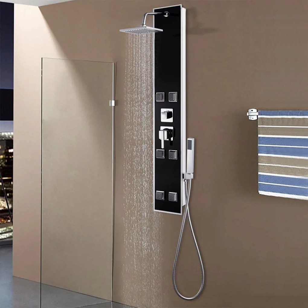 142991 vidaXL Coluna de duche em vidro 18x42,1x120 cm preto