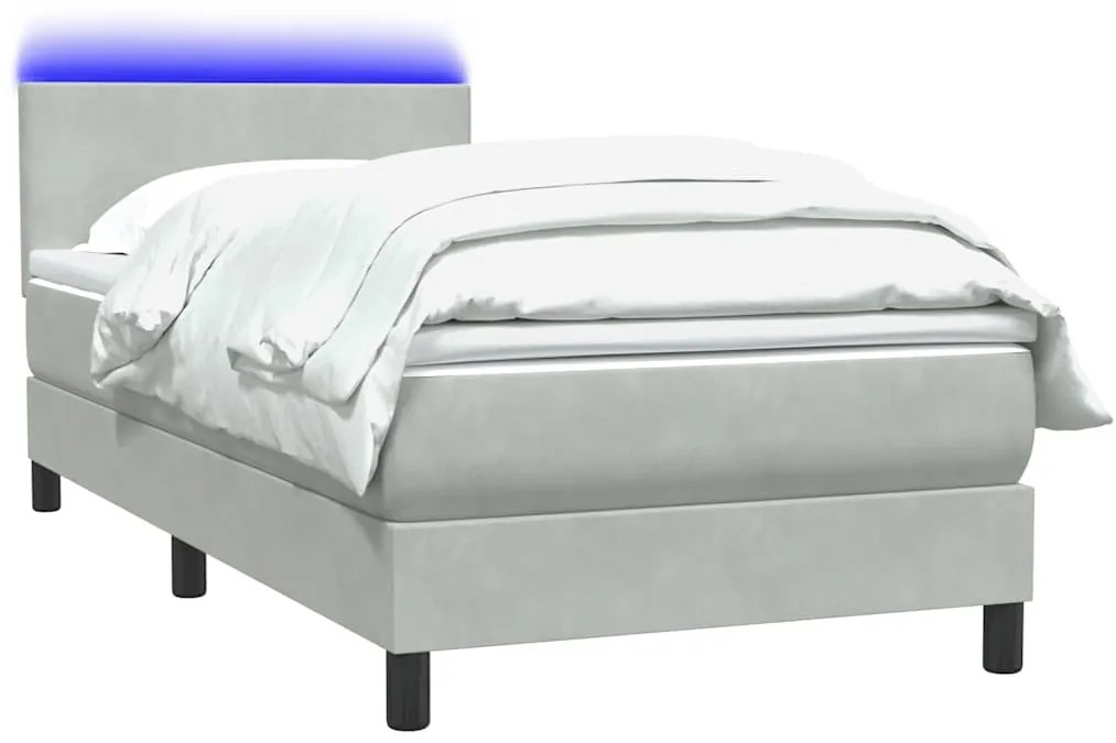 Cama com molas/colchão cinzento-claro 80x210 cm veludo