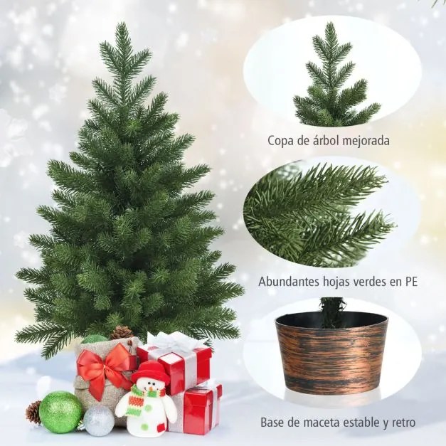 Árvore de Natal Artificial de 60 cm para Secretária Não Iluminada com 50 Ramos Base com Vaso Verde