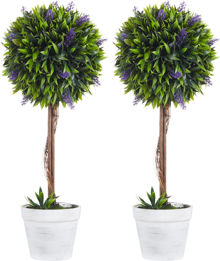 Conjunto de 2 plantas artificiais com flores de lavanda, incluindo tronco e vaso - altura 60 cm, verde