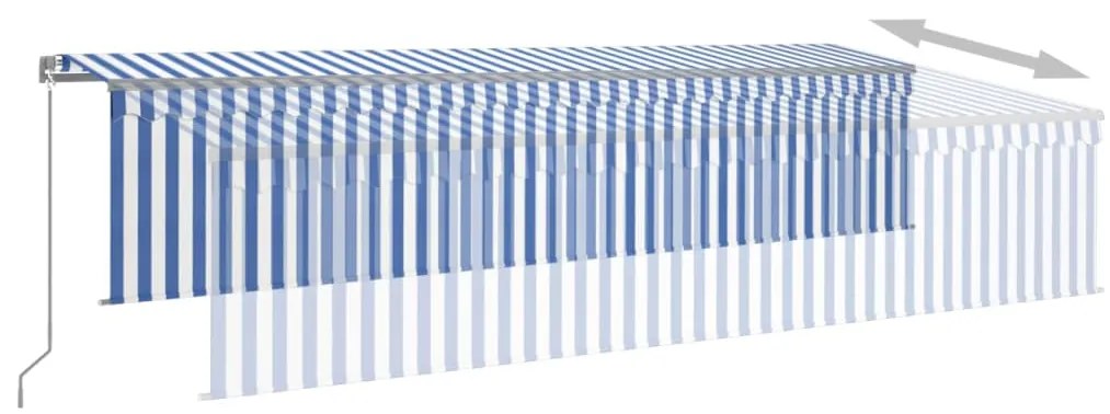 Toldo retrátil manual com estore/LED 6x3 m azul e branco