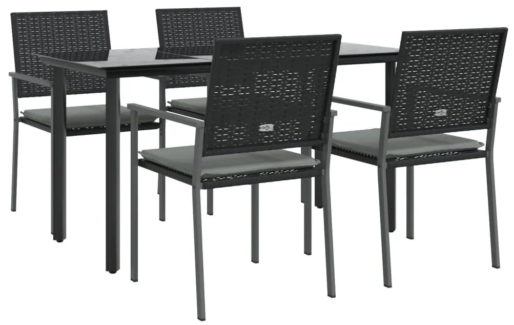 5 pcs conjunto de jantar p/ jardim c/ almofadões vime PE e aço