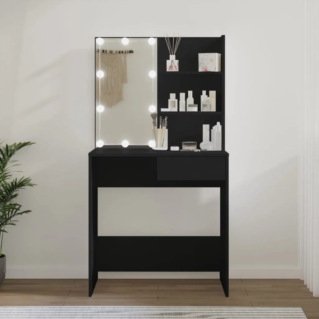 808802 vidaXL Toucador com luzes LED 74,5x40x141 cm preto